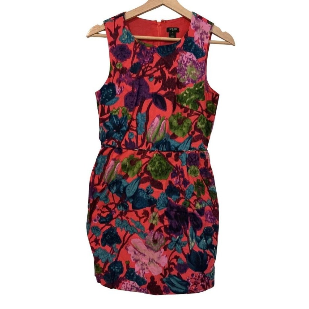 J.Crew Sleeveless Floral‎ Dress Women 4 Coral Multi Excellent Cotton Fit & Flare